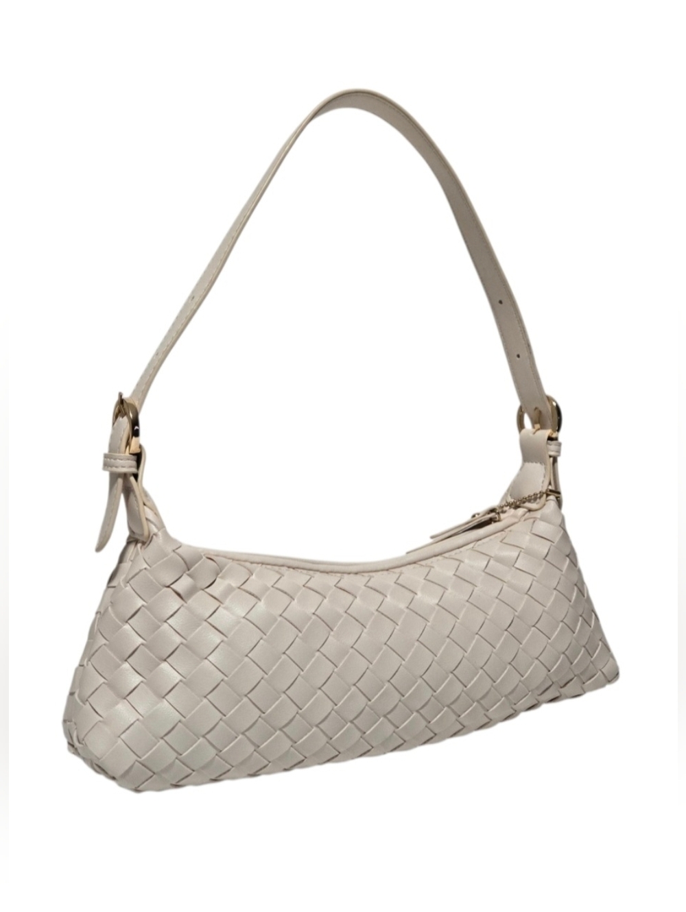 Petite Simone Judy Woven Vegan Leather Shoulder Bag in Light Beige - Picture 2 of 8